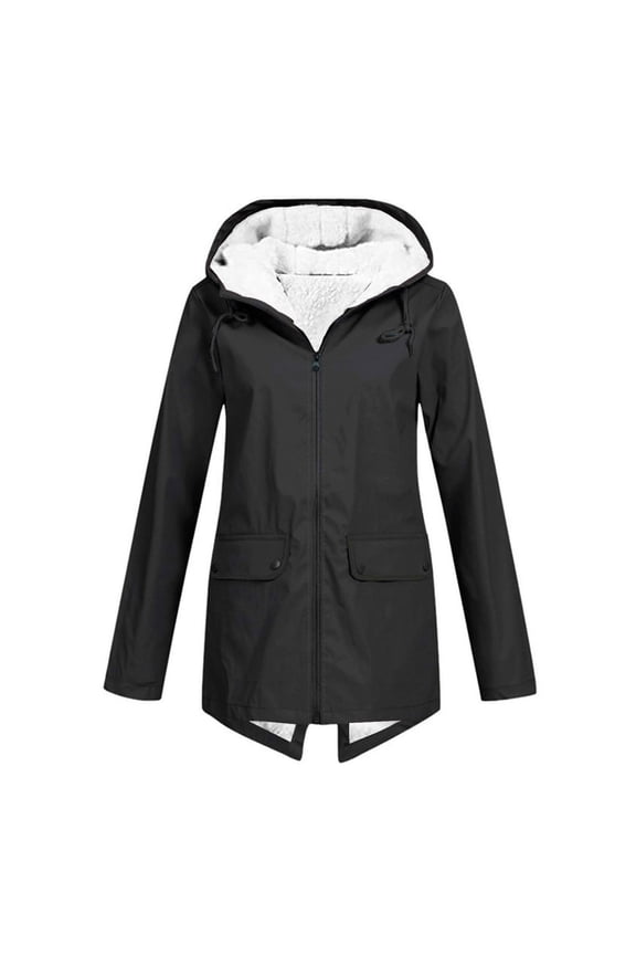 Zip Up Jackets for Women Trendy Waterproof Hooded Black Windbreaker Heavyweight Track Rain Jacket Women's Coat L