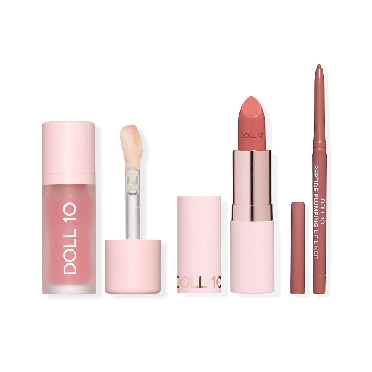 Doll 10 Peptide Plumping 3 Piece Lip Collection Brown Sugar Spiced Chai Pink Sugar