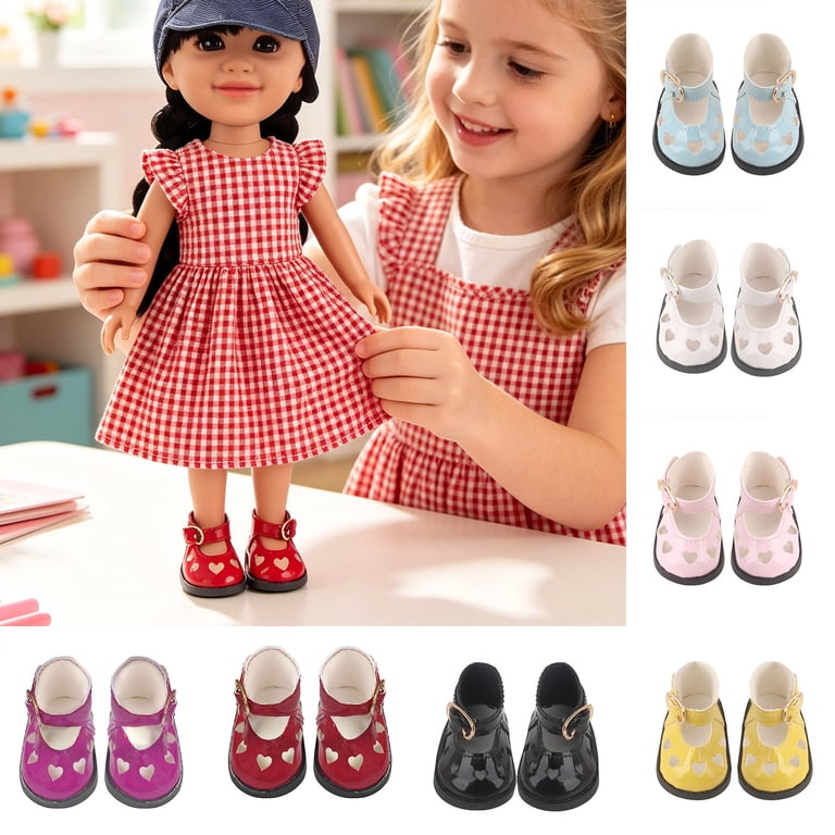 Doll Accessories 14-Inch Doll Shoes PU Synthetic Leather Mini Footwear Fashion Replacement Doll Outfit Shoes Multi Color Cute Dress Up Shoes for Doll 