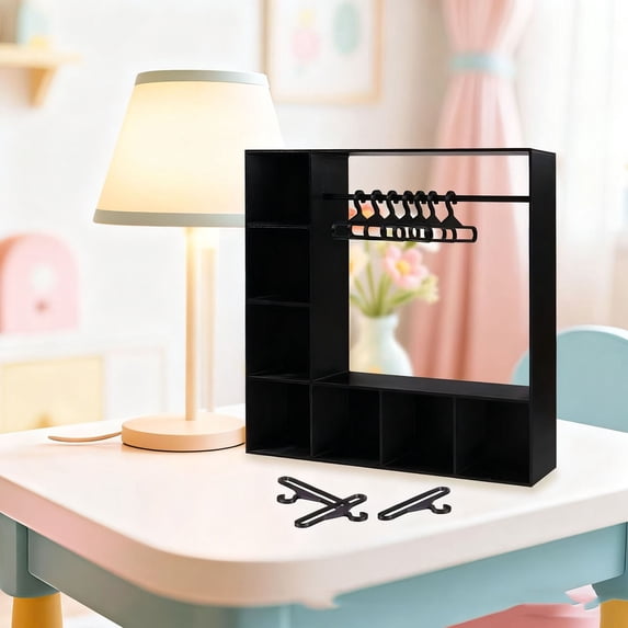 Doll Accessory Display Box Doll Accessory Display Box Open Wardrobe for Character Clothing Storage with Hangers Mini Doll Furniture Decorative Organizer for Collectors Desktop Showcase