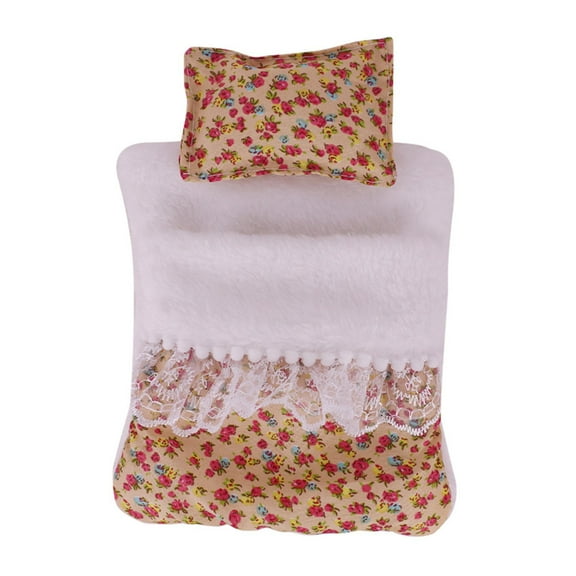 Doll Bed For 17cm Plush Figure Dolls with Fashion Flower Pattern Removable Pillow And Sleeping Bag for Scene Decoration