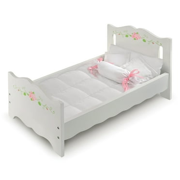 Doll Bed with Bedding and Free Personalization Kit - White Rose