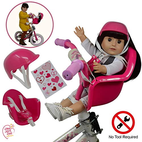 Doll Bike Seat Carrier for Baby Dolls and American Girl Dolls with Doll Helmet and Stickers. No Tools Required Bicycle and Scooters seat Accessories for Dolls