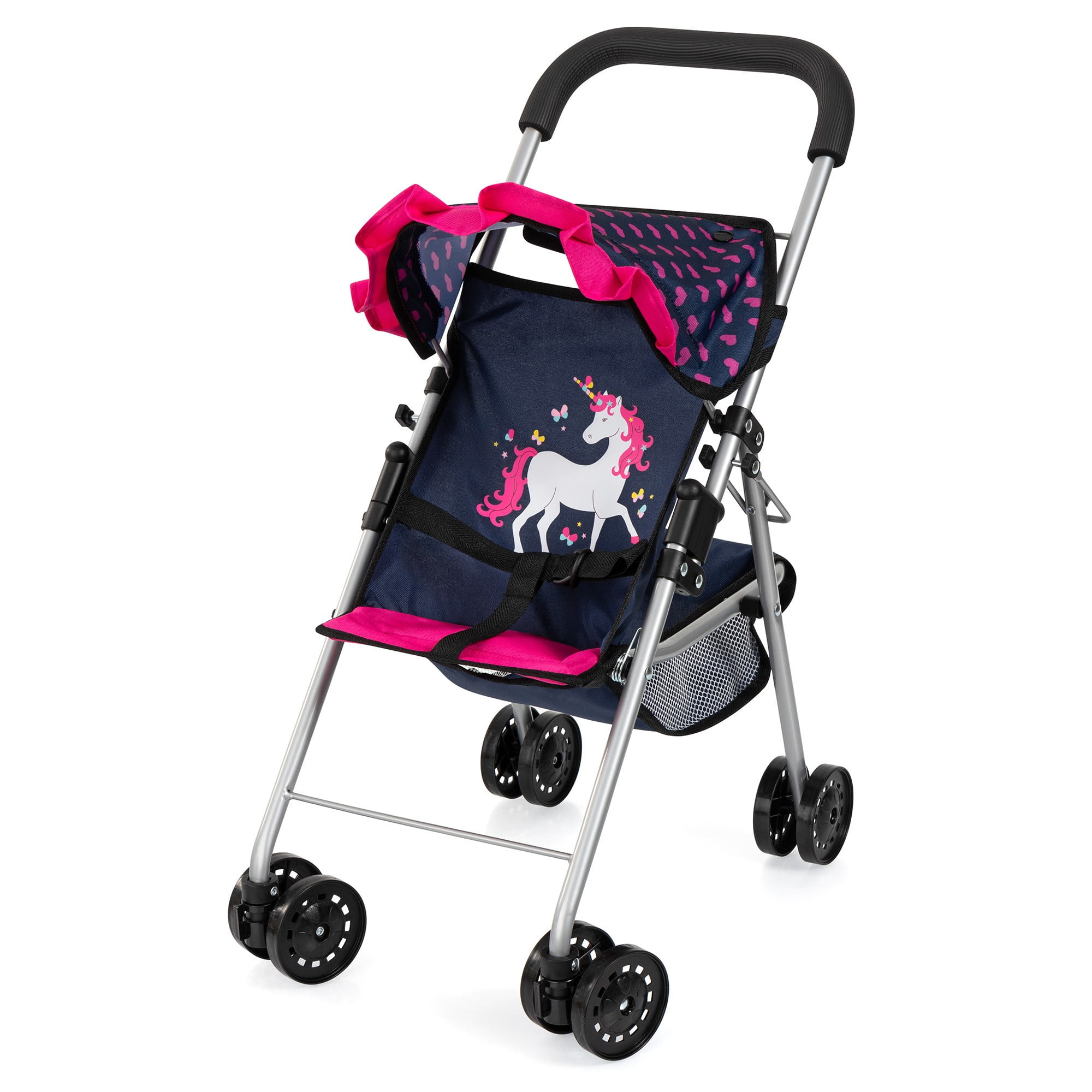 Doll Buggy Stroller W Sun Canopy Blue Pink Hearts Unicorn Walmart