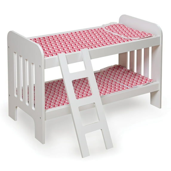 Doll Bunk Bed with Bedding and Ladder - White/Pink/Chevron