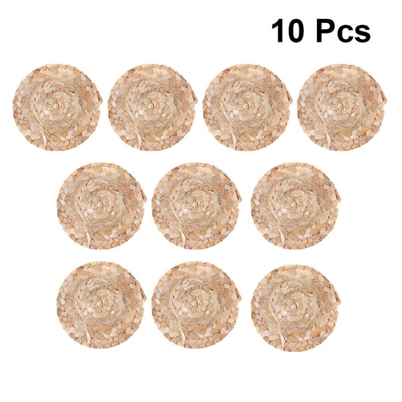 Beaupretty Straw Hats for Crafts Mini Straw Hat Wooden 10Pcs