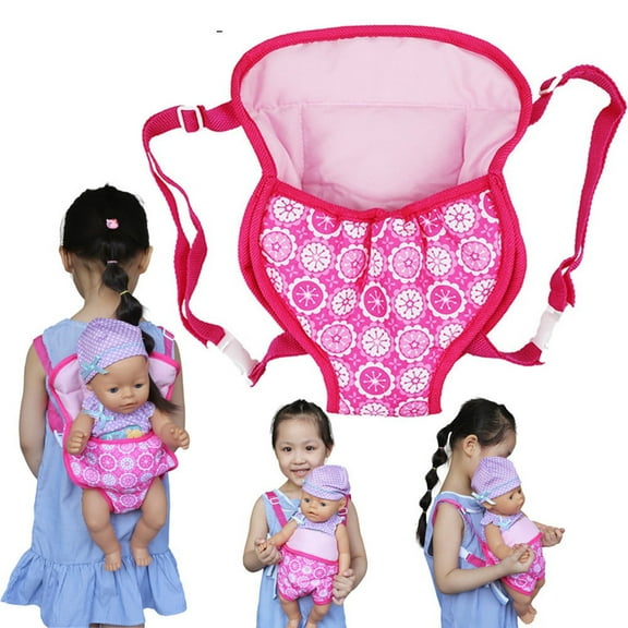Doll Carrier Backpack for 18 Inch Dolls, Front and Back Wearable Stuffed Animal Holder, Red Floral Print, Adjustable Straps for Easy Carry