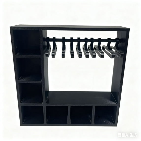 Doll Closet Furniture Wardrobe Clothing Organizer Doll Open Wardrobe Dollhouse Closet Dollhouse Furniture Accessories with 10 Pieces Hangers (Black)