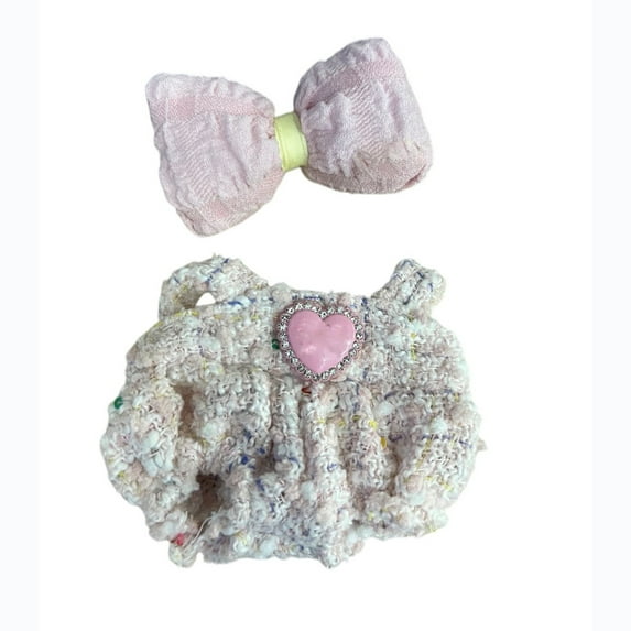 Doll Clothes For 17Cm Sitting Party Dolls - Pink Overalls With Bow & Heart Accent, 1 Piece - For Collectors, Doll Lovers, Party Decoration Enthusiasts