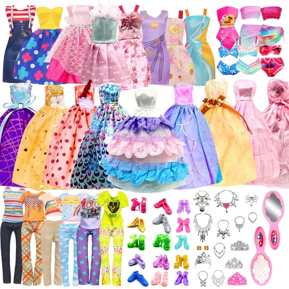 Random 35 Pcs Doll Clothes and Accessories, Include Princess Gowns, Fashion Skirt, Slip Dresses, Tops, Pants, Shoes for 11.5 inch Doll, Doll Accessories Birthday Gifts Toys for 3 4 5 6 7 Years Old