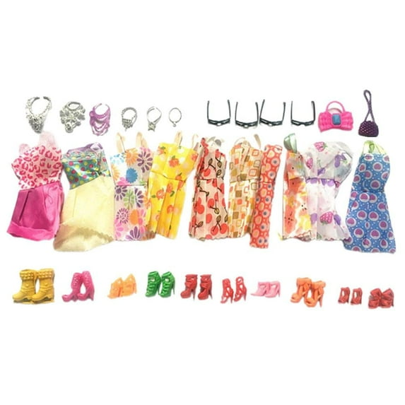 Doll Clothes & Accessories Set for 11.5-12in Dolls, 32PCS Outfit Kit with Dresses, Shoes, Glasses, Bags, Necklaces, Random Styles