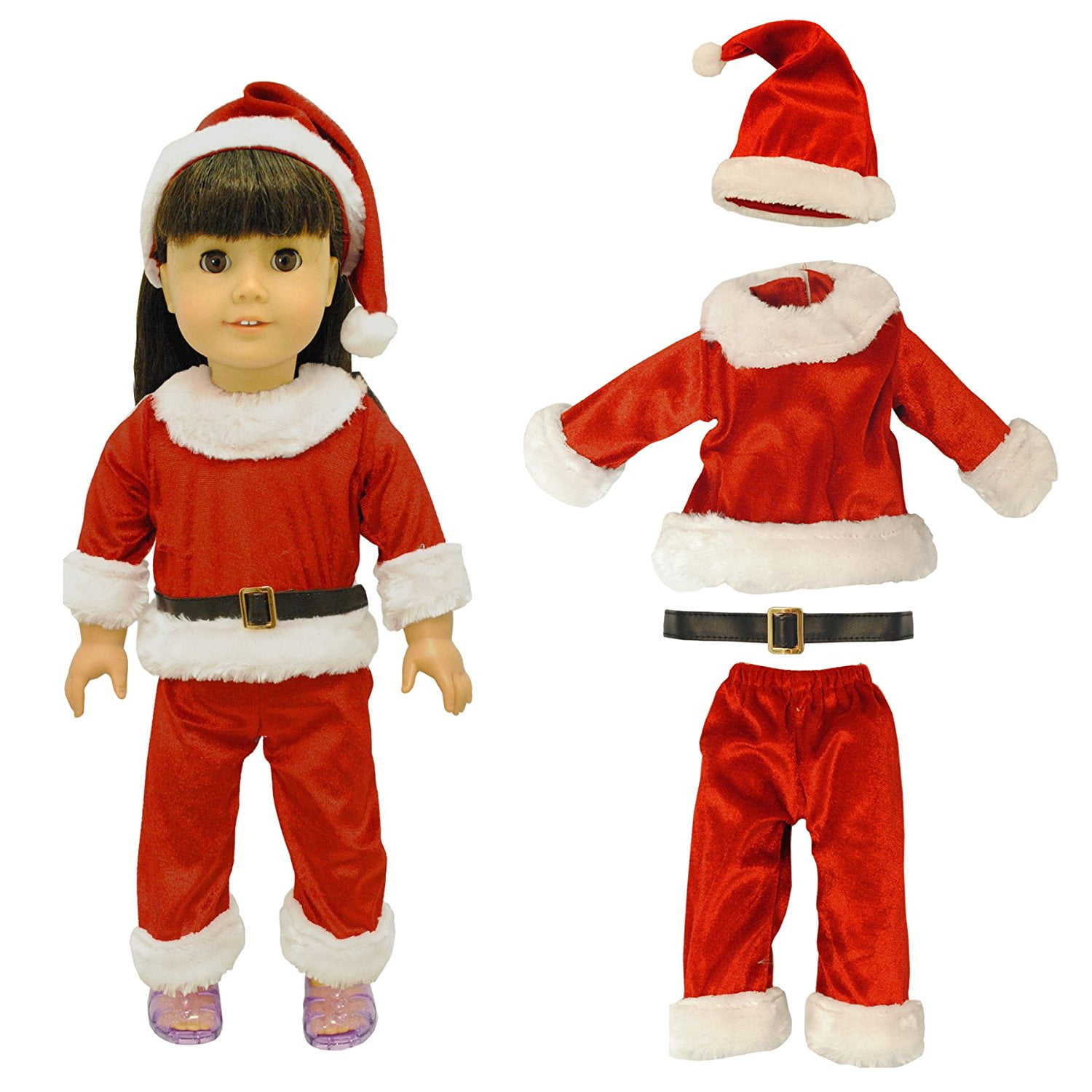 Doll Clothes Beautiful Santa Christmas Dress Outfit Fits American Girl Doll, My Life Doll and