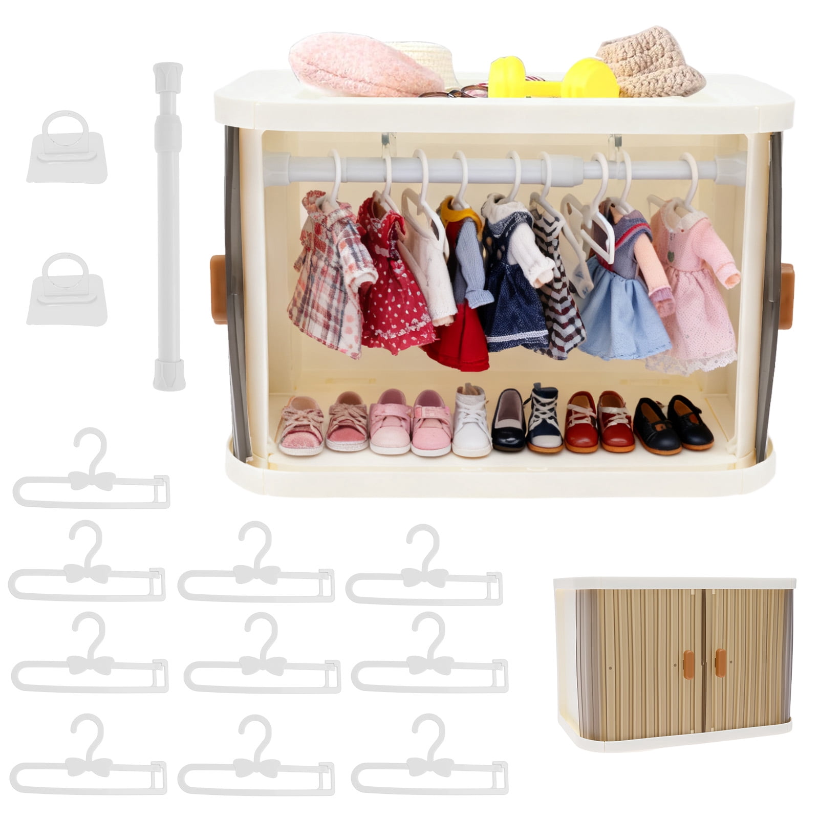 Doll Clothes Closet 10.51*6.38*7.28in Foldable Doll Closet with 10 ...