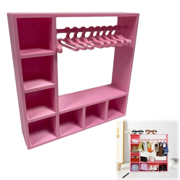 Doll Clothes Closet/Wardrobe Large Plus 10 Hangers, Doll Accessories Display Box, Clothes Storage for Figures, Portable Storage for Fashion Doll Clothes, Gift (Pink)