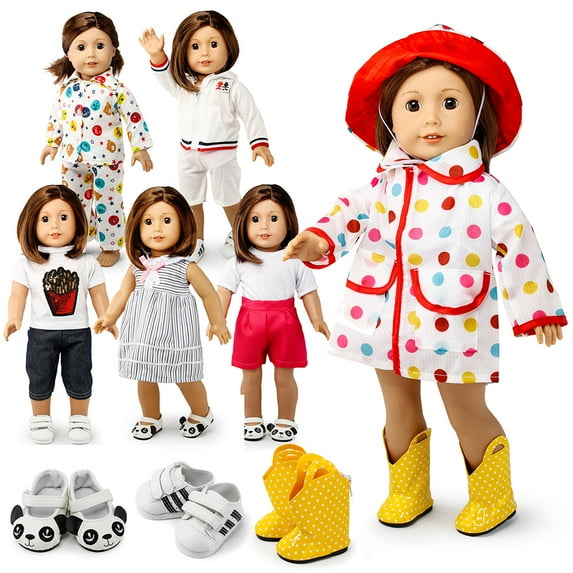 Doll Clothes For American Girl 18 inch Dolls Wardrobe Makeover Outift Dressy Raincoat Casual Dress Boots Bundle