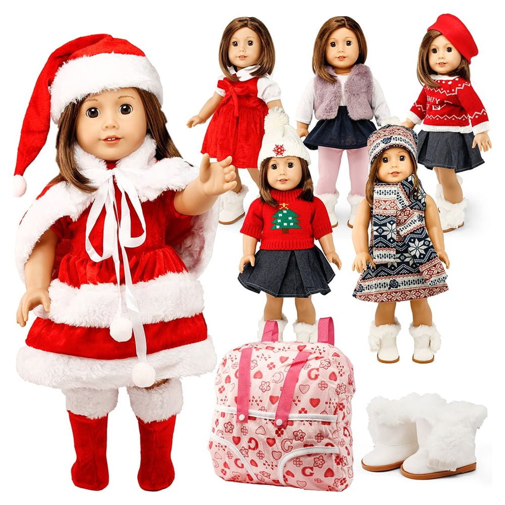 Doll Clothes For American Girl 18 inch Inch Dolls W Ardrobe Makeover Outfit  Christmas Santa Casual Dress Boots Bundle 