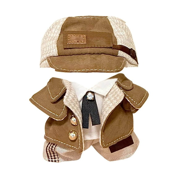 Doll Clothes Set For 12Cm Plush Dolls, Brown Detective Style With Detachable Accessories, High-Fidelity Delicate Cloth Fabric Skin-Friendly Design Ensuring Perfect Fit For Story