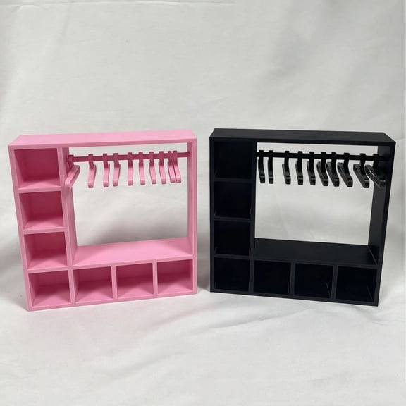Doll Clothes Storage Display Box Organizer | Mini Wardrobe with 10 Hangers, Open Shelves for Accessories, Scratch-Resistant Material, Fits Desktop or Dollhouse Décor, Durable Doll Clothing Cabinet