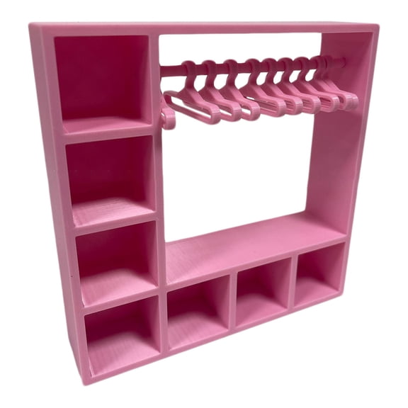 Doll Clothes Storage Wardrobe With 10 Hangers, Pink, Display Box For 15-17cm Doll Accessories, Cute And Compact Design
