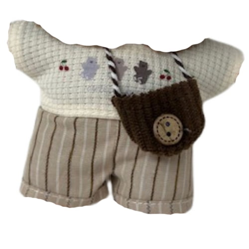 Doll Clothes Superstore Chic Tan Stripe Shorts Set with Knit Shirt, Corduroy Hat & Purse for 17.5 cm Dolls