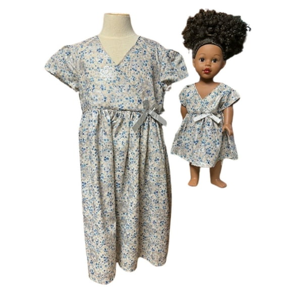 Doll Clothes Superstore Handmade Size 8 Blue and Silver Dress with Matching 18-Inch Doll Dress