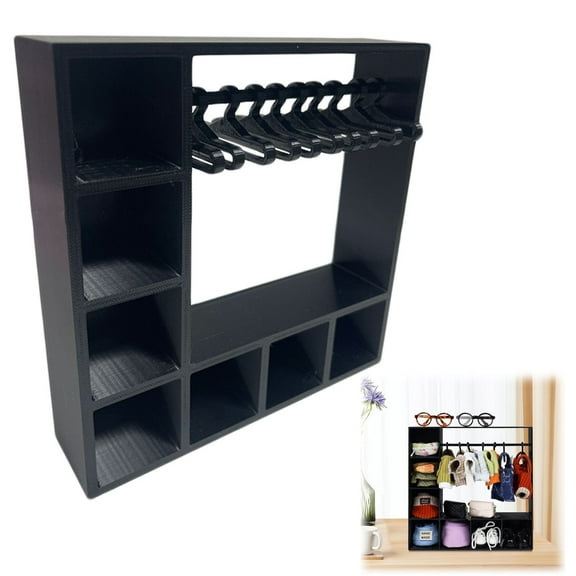 Doll Clothes Wardrobe, Doll Clothes Closet & Accessories Storage Display Box for 15/17cm Dolls Clothes with 10 Hangers, Dollhouse Accessories, Black Color, By PRYESS