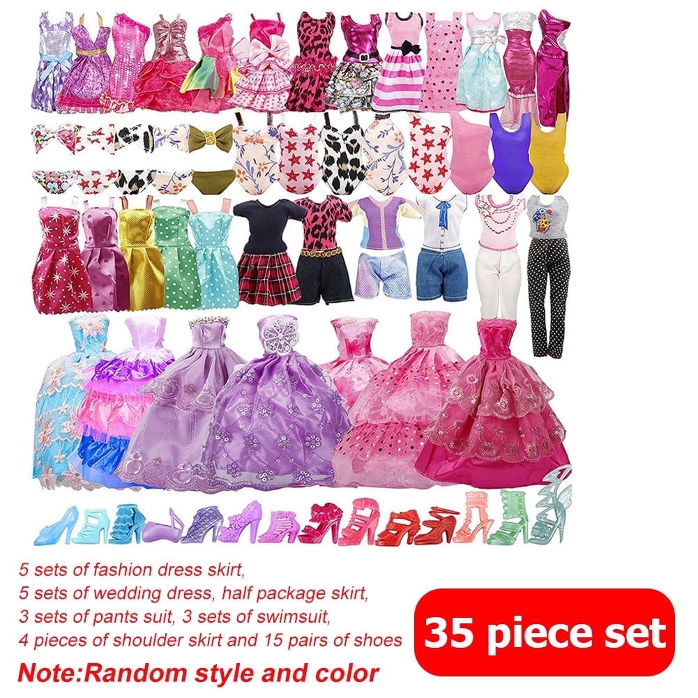 Barbie s Bulk Accessories Packages 35pcs Doll Clothes Dresses Gowns Shoes Outfit Set for Xmas Birthday Gift Walmart