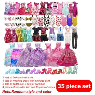  BARWA 57 Pack Doll Clothes and Accessories 5 Fashion Dresses 4  Tops 4 Pants Outfits 3 Wedding Gown Dresses 3 Swimsuits Bikini 5 Mini  Dresses, 10 Hangers 15 Shoes Computer Cosmetic for 11.5 inch Doll : Arts,  Crafts & Sewing