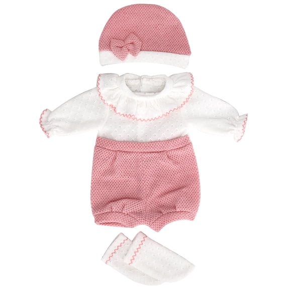 Doll Clothing for 18 inch Baby Doll Pink and White Lotus Collar Wool Set, 4 Pieces Set