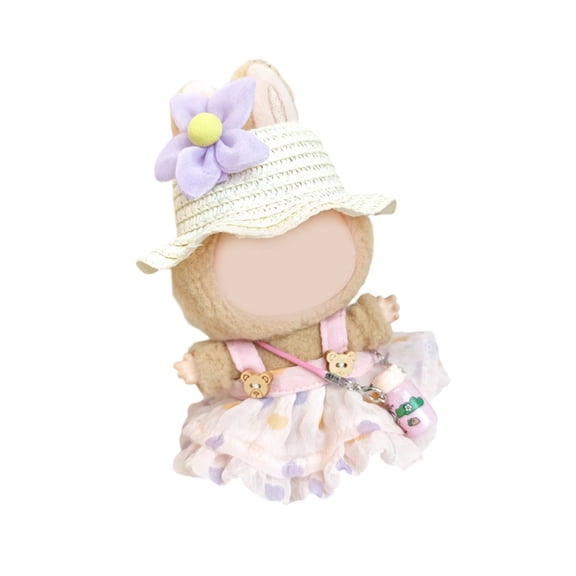 Doll Clothing Set Strappy Dress and Woven Straw Hat Set For Figure Doll