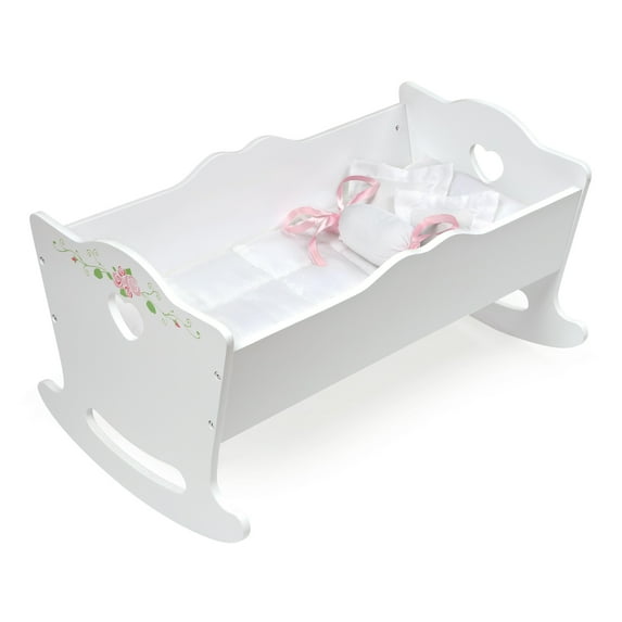 Doll Cradle with Bedding and Free Personalization Kit - White Rose
