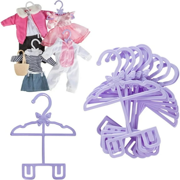 Dress Along Dolly Purple Full-Outfit Hanger 24pk for American 18" Doll Clothes- Hold Your Tops & Bottoms Together Including Dresses, Pants, Shirts, Skirts, & Accessories- Perfect Girl Gift Set