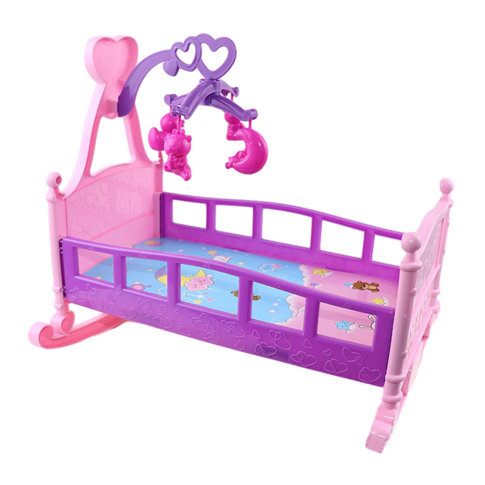 Doll Furniture Baby Doll Crib, Dollhouse Miniature Furniture, Miniature Doll Cradle Rocking Bed