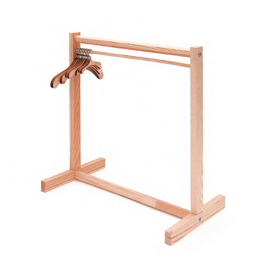Doll Garment Rack with Wooden Clothes Hanger, Mini Wood Hangers for 18 Inch Doll Clothes Wardrobe Furniture Accessories for Dollhouse Supplies
