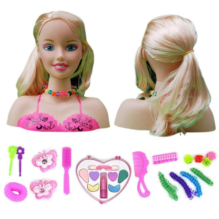 Hair Salon Set For Girls - Hairdressing Doll Head Toy - Fashion Pretend  Makeup Set With Hair Accessories For Kids