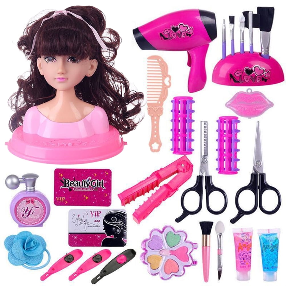 Doll Head Hair Styling Set for Children Toy Makeup Pretend Playset