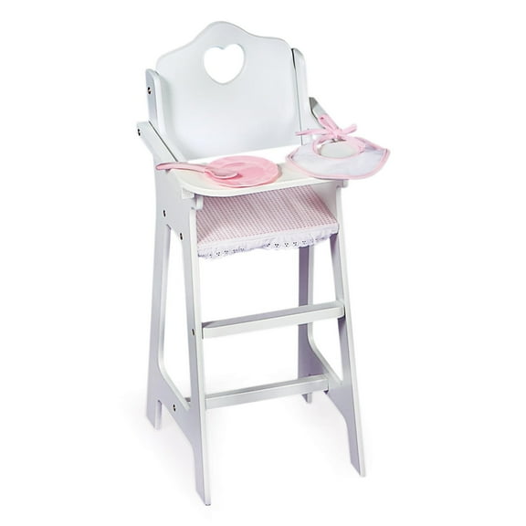 Doll High Chair with Accessories and Free Personalization Kit - White/Pink/Gingham