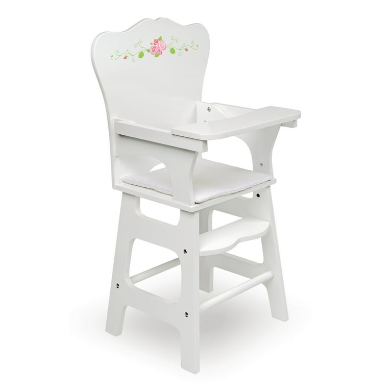 Doll High Chair with Padded Seat White Rose