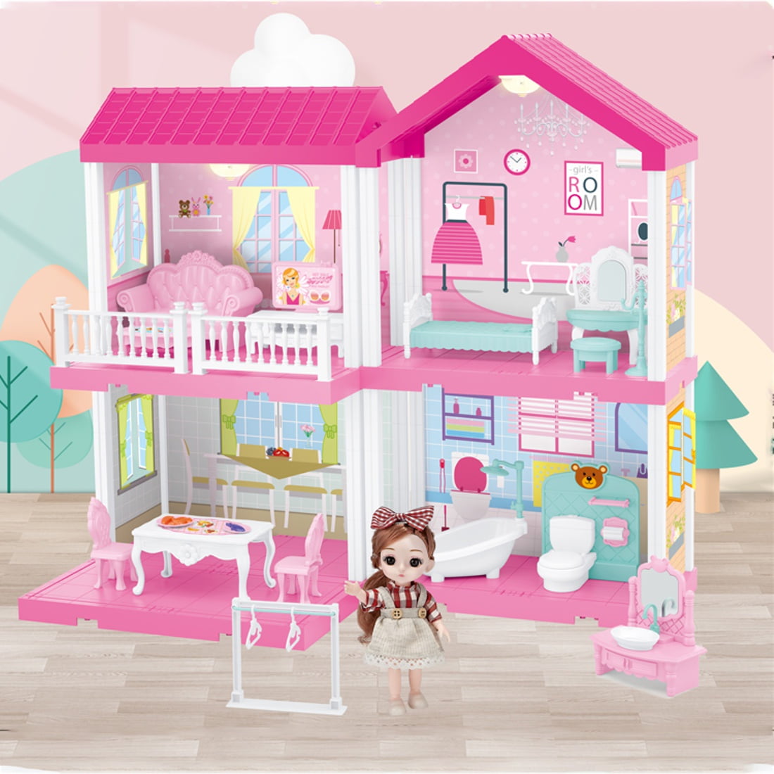 Doll Home Toy Girls Pretend Toys - Doll Figure with Furniture, Accessories for Toddlers by Valessati