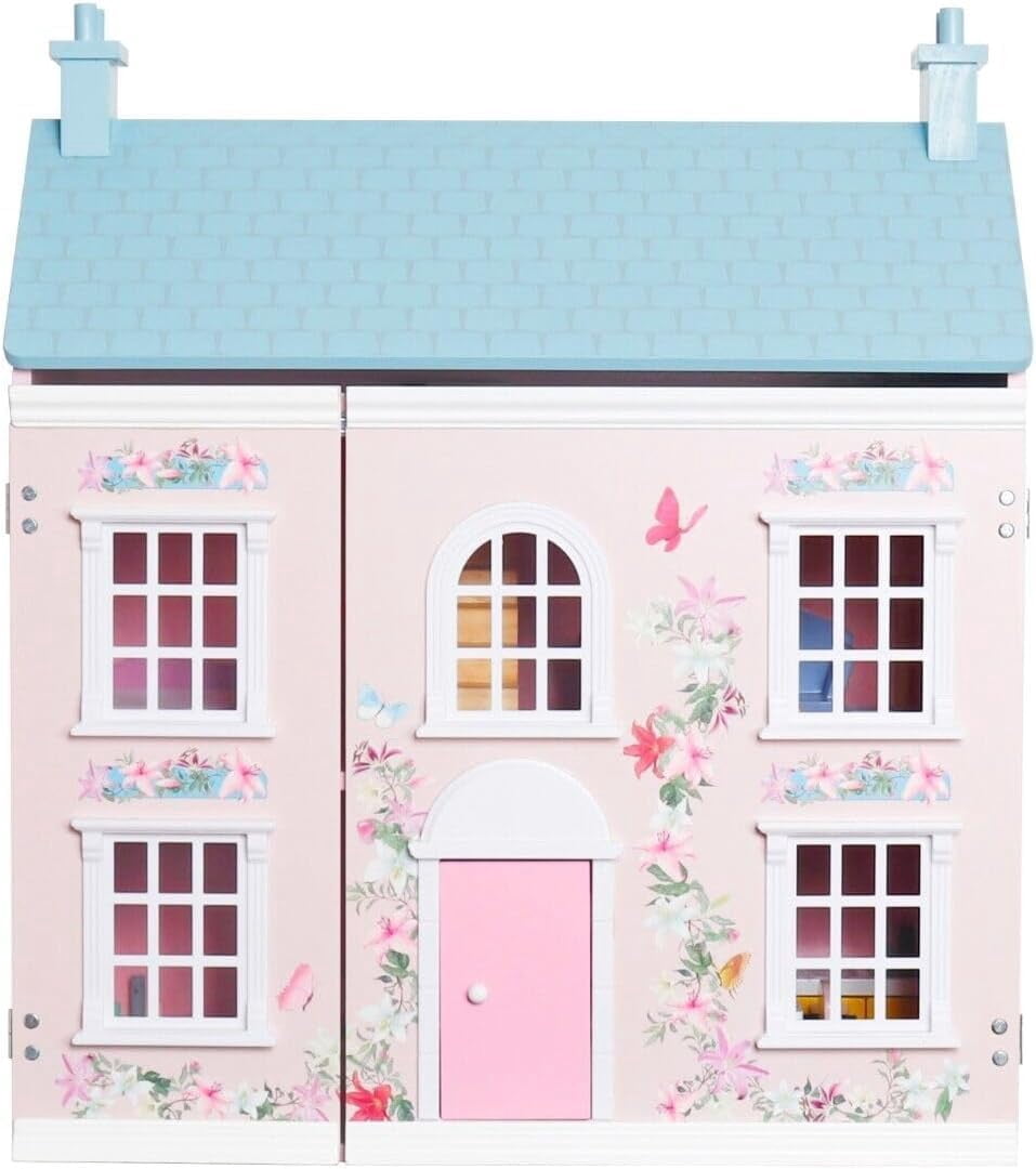 Doll House, 3-Story Wooden Cottage Dollhouse Play Big Doll House, Gift Aged 3+ (Pink)