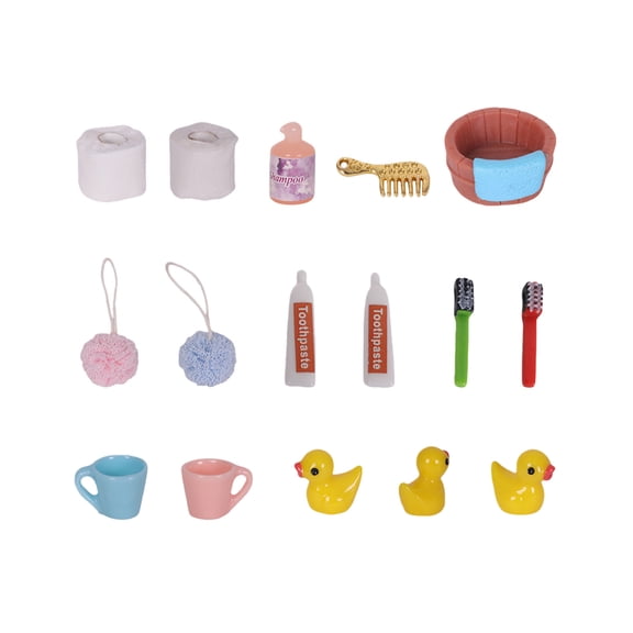 Doll House Bathroom Accessories Set 1/12 Miniature Bathroom Scene Set Realistic Furniture Model Figure Display Props