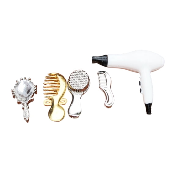 Doll House Bathroom Hair Styling Tool 1/12 Scale Miniature Comb Hairdryer Set Miniature Accessories for Scene Decoration