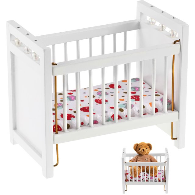 Doll House Crib Cribs and Cradles Wood Baby Toy Mini Wooden Toys for