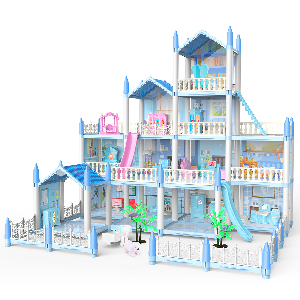 Doll House, Dream House Playset with 100+ Furniture & Accessories, 4 Stories 14 Rooms Building Toys with Movable Slides, Stairs, Pets, Cottage, DIY Creative Gift for 3 4 5 6+ Year Old Girls Toddlers - image 1 of 7