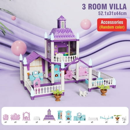 Doll House for Girls, 3 Rooms Huge Doll House Playset with 2Dogs, Furnitures, Accessories, DIY Pretend Play House Toys Christmas Birthday Gifts for Kids