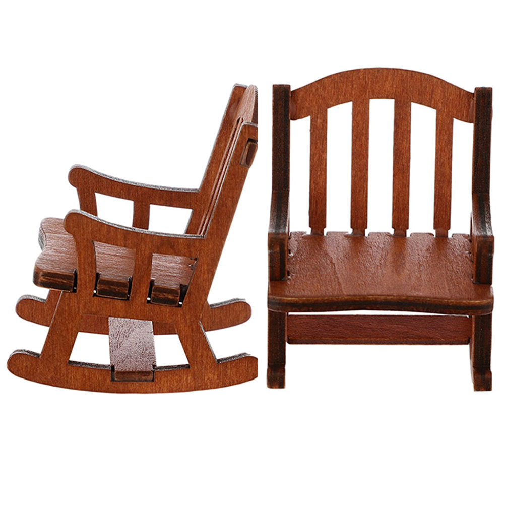 Doll House Rocking Chair Model Mini Supplies Wooden Recliner Tiny