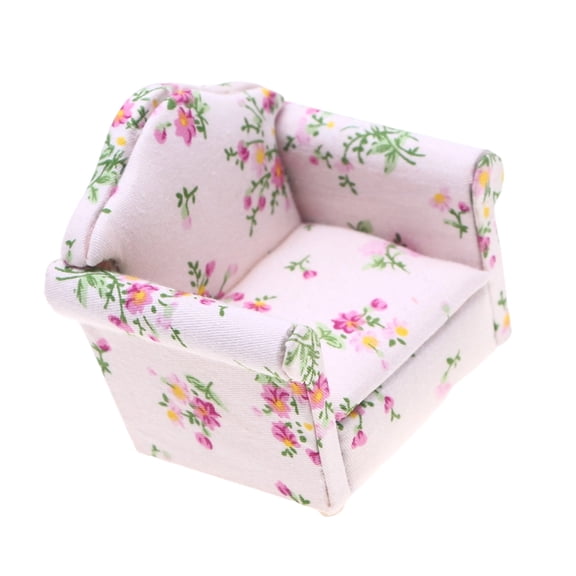 Doll House Single Couch Figure With Flower Print Pattern Miniature Furniture Scene Display Accessory for Collector