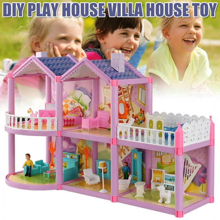 Costzon Dollhouse, Toy Family House with 8 pcs Furniture, Play Accessories,  Cottage Uptown Doll House, Dream Doll House Playset for Girls (Three