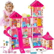 Doll House Toys for Girls, Dollhouse with 4-Story Villa Playset with Light,Pool & Slide, Dollhouse Furniture and Accessories, Large DIY Playhouse for Girls Large Princess Castle Dream dollhouse