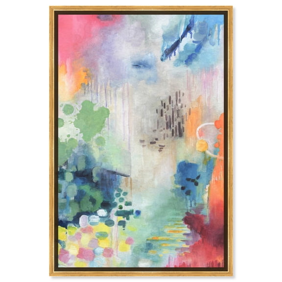 Doll Memories-Fun Papers II Colorful Abstract Canvas Wall Art by Art Remedy, Gold Floater Frame, 10"x15"